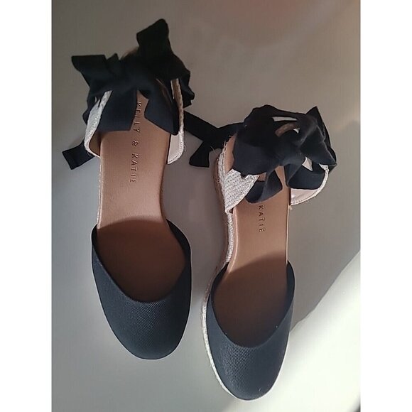 NWB Kelly & Katie KK-Goldie Lace Up  Espadrile Wedge BLACK Sandals Size 8M - Picture 7 of 10